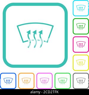 Windshield defrost vivid colored flat icons in curved borders on white background Stock Vector