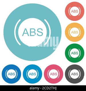 Car anti lock braking system indicator flat white icons on round color backgrounds Stock Vector