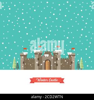 Castle in winter season. Vector illustration Stock Vector