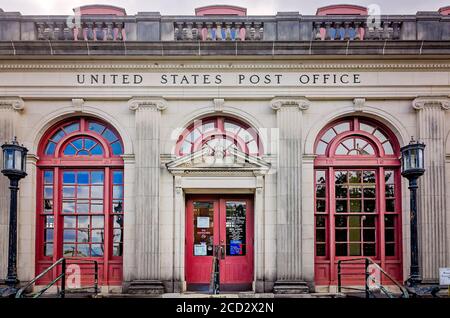 The Morgan City Downtown Post Office, located on the corner of First Street and Everett Street, is pictured, Aug. 25, 2020, in Morgan City, Louisiana. Stock Photo