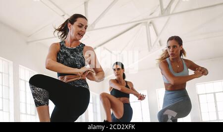 fitness women doing intense workout at the gym. Athletic woman doing crossfit training. Stock Photo