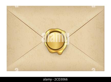 Golden wax seal, premium gold envelope stamp. Realistic royal letter seals,  vintage certificate label, wax medallion guarantee stamps vector set, Stock vector