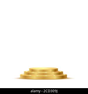 Golden three step podium isolated on white background. Vector design element. Stock Vector