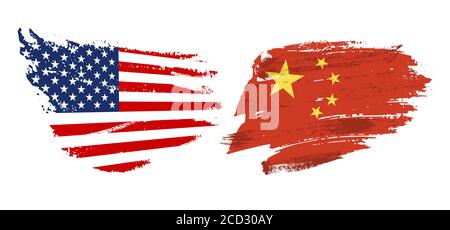 Vector Illustration grunge texture USA Chine flag Stock Vector