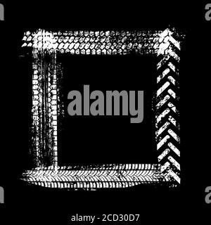 Tire track square frame isolated on black backdrop Stock Vector