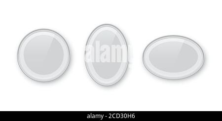 Circle and oval vertical and horizontal white photo or picture frames isolated on white background. Vector vintage borders set. Stock Vector