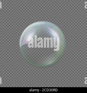 Big soap bubble on gray transparent background Stock Vector