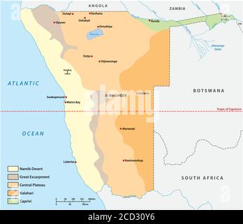 Geographical vector map of the five natural areas of Namibia Stock Vector