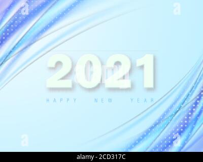 Template for new year design 2021 lettering on blue wavy background Stock Vector