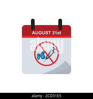 International Overdose Awareness day calendar flat icon with overdose stop icon. Design template vector Stock Vector