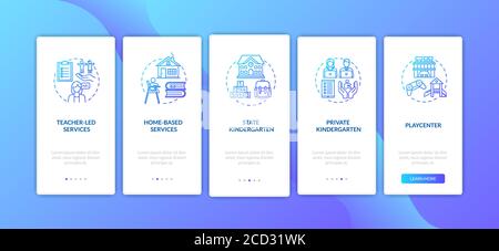 Toddlers preschool centers onboarding mobile app page screen with concepts Stock Vector