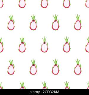 Dragon fruit seamless pattern for clothes design. Textile ornament. Half fruit slice. Stock Vector