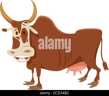 Cartoon Illustration of Funny Zebu Cattle Farm Animal Character or Holy Cow Stock Vector