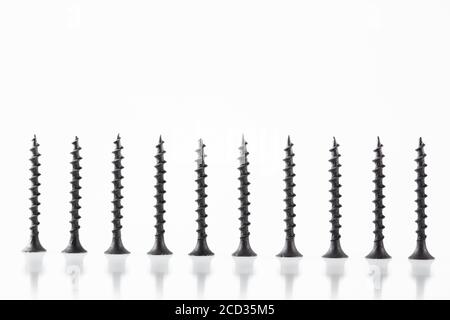 Screws still life large self tapping screws on white background. Stock Photo