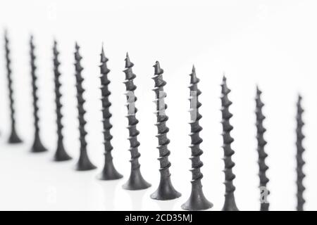 Screws still life large self tapping screws on white background. Stock Photo