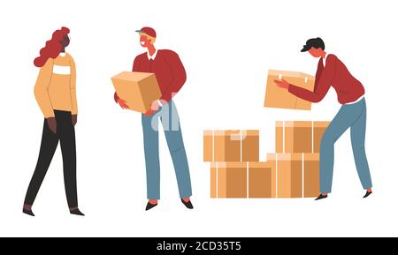Humanitarian help or aid, warehouse with parcels and boxes Stock Vector