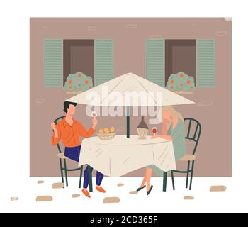 Man and woman on date in restaurant drinking wine Stock Vector