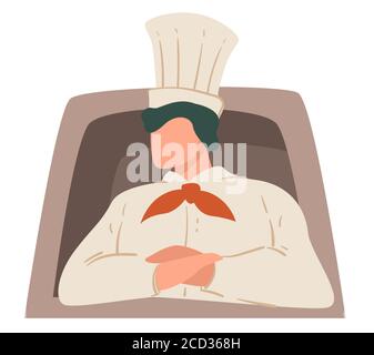 Chef of restaurant in traditional uniform, man in kitchen Stock Vector
