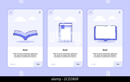 Book for mobile apps template banner page UI with three variations modern flat outline style Stock Vector