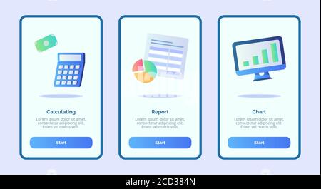 Calculating report chart for mobile apps template banner page UI with three variations modern flat color style Stock Vector