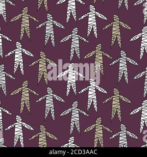 walking mummies seamless vector halloween pattern Stock Vector
