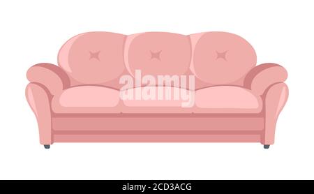 Sofa with soft pillows, classic couch, furniture vector Stock Vector