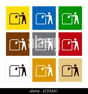 Recycling container of different colors. Icons for product labels to recycle it correctly. Stock Vector