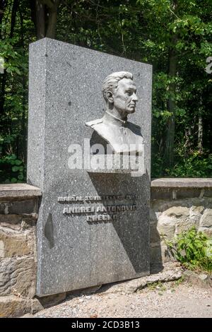 The Memorial and the Cemetery of the Czechoslovak Army in Dukla Pass - Alley of Remembrance, a bust of Marshal of the Soviet Union Andrei Grechko Stock Photo