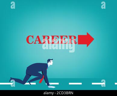 Businessman start the career arrow. Concept business illustration. Vector flat Stock Vector