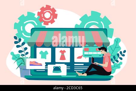 Shopping Online on Website or Mobile Application Vector Concept Marketing and Digital marketing. Stock Vector