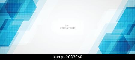 Abstract wide blue technology design of rectangle pattern and halftone artwork background. Use for ad, poster, template design, print. illustration Stock Vector