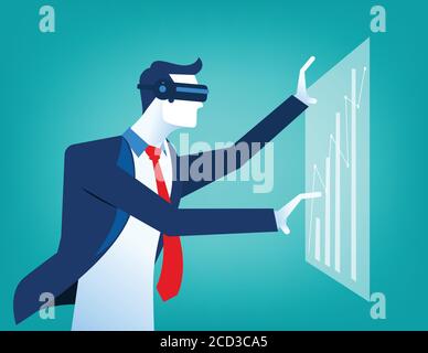 Businessmen with virtual reality innovation. Concept business illustration. Vector falt Stock Vector