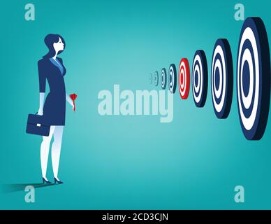 Businesswoman and multiple targets. Concept business illustration. Vector flat Stock Vector