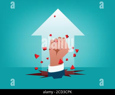 Fist breaking through. Concept business illustration. Vector flat Stock Vector