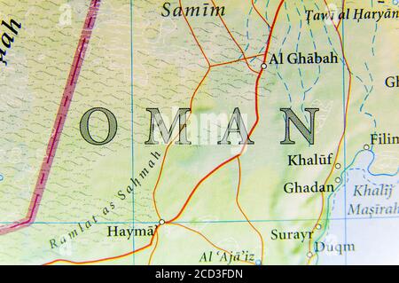 Geographic map of Oman with important cities Stock Photo