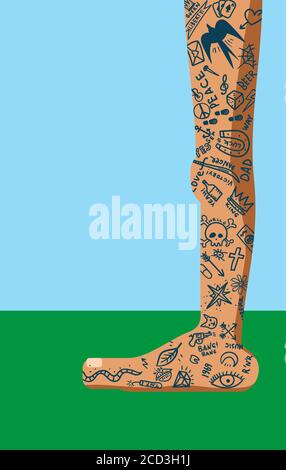 many tattoo legs Stock Vector