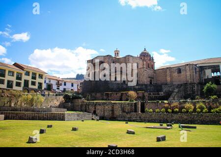 Breathtaking shot of Qorikancha ruins and convent Santo Domingo in Cuzco, Peru Stock Photo