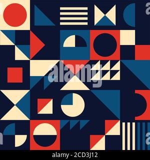 Vintage mid-century modern vector seamless pattern - 60's and 70's geometric textile design with triangles, circles and abstract shapes Stock Vector
