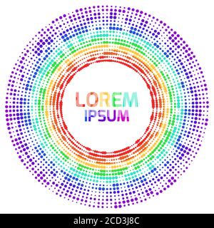 Round template of rainbow frame with halftone. Vector element for decoration of cards, banners and your design Stock Vector