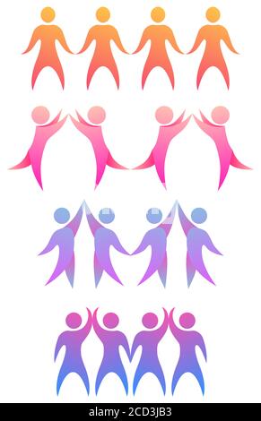 Set of chain with rainbow people holding hands. Set for brushes, frames. Vector element for greeting cards, invitation cards and your design Stock Vector
