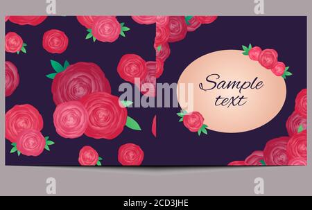 Template of square greeting card with roses and place for text. Vector element for your creativity Stock Vector