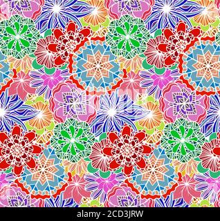 Seamless multicolored texture with doodle flowers. Vector pattern for wrapping paper, wallpaper, fabrics and your design Stock Vector