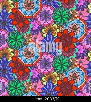 Seamless multicolored texture with doodle flowers. Vector pattern for wrapping paper, wallpaper, fabrics and your design Stock Vector