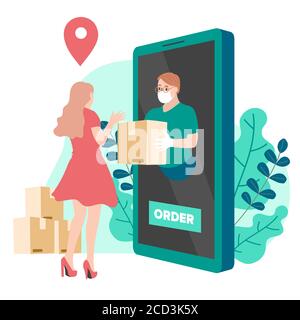 Delivery website banner in flat illustration vector style Stock Vector