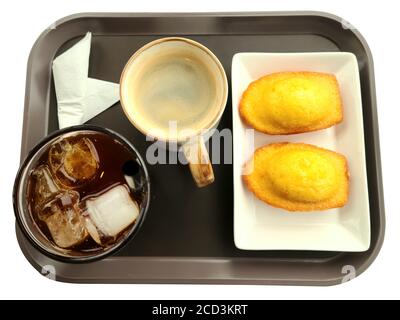 Two slices of cookie and two cups of coffee isolated on white background with clipping path Stock Photo