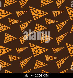 Falling Triangles Shape Ornament. Abstract Triangular Geometric Seamless Pattern Design Template. Orange and Brown Color Theme. Stock Vector