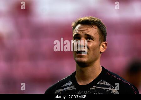 goalwart Manuel NEUER (M) in the evening sun, sunset, sunset, side portrait, portrÃ t, portrait, cropped single image, single motif, football Champions League, final, Paris St. Germain (PSG) - FC Bayern Munich (M). 0: 1, on August 23, 2020 at the Estadio da Luz in Lisbon/Portugal. PHOTO: Peter Schatz/Pool via SVEN SIMON photo agency. Ã‚Â | usage worldwide Stock Photo