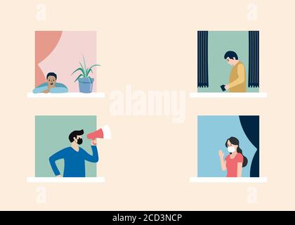 Social distancing, keep distance with people in public places to stop spreading COVID-19 coronavirus concept. Flat vector illustration. Stock Vector