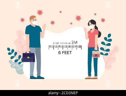 Social distancing, keep distance with people in public places to stop spreading COVID-19 coronavirus concept. Flat vector illustration. Stock Vector