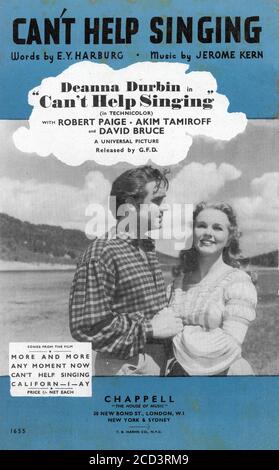 Sheet Music - Can't Help Singing - Deanna Durbin - 1944 Stock Photo